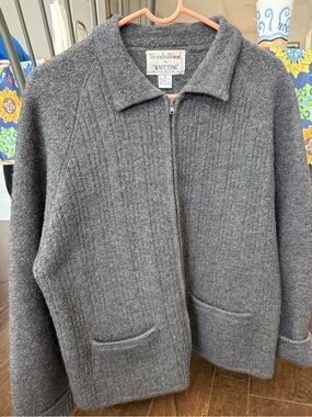 WonderWool Knit Zip-Front Cardigan — Charcoal Gray